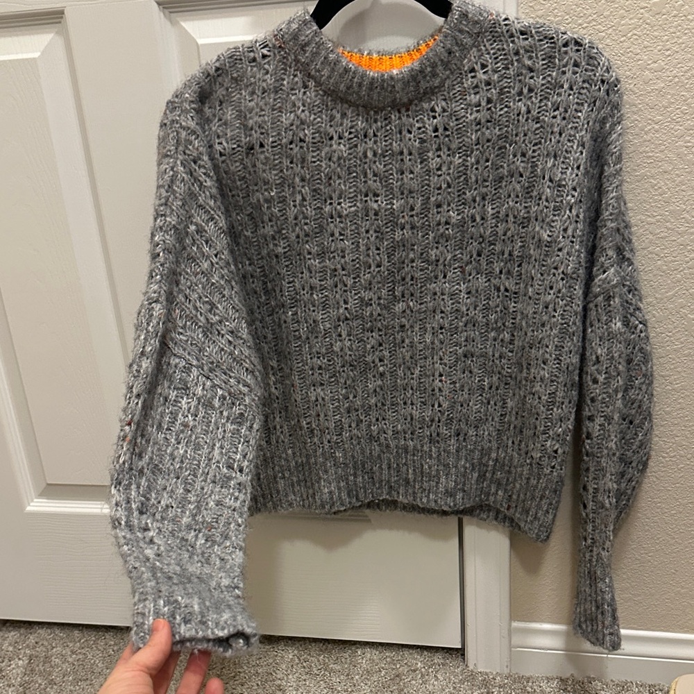 Topshop Gray Knit Sweater with Orange Accent